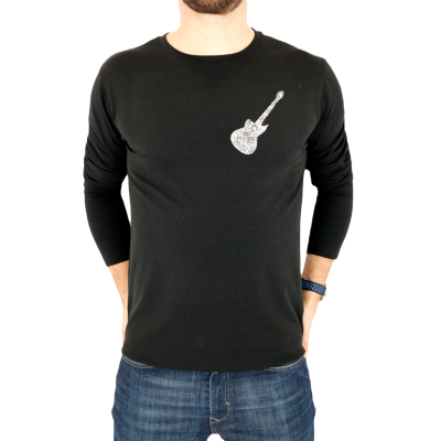GIOVANNI PERA longsleeve męski T-shirt z długim rękawem TGP92 czarny okrągły, gitara | Grishop | Koszulki