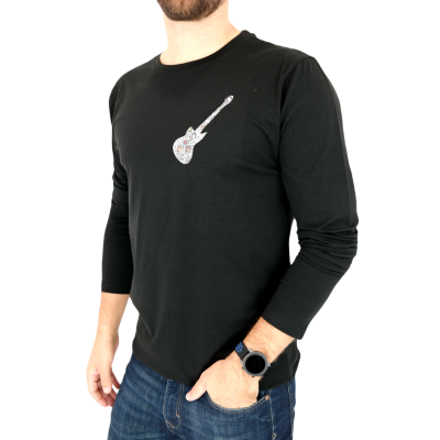 GIOVANNI PERA longsleeve męski T-shirt z długim rękawem TGP92 czarny okrągły, gitara | Grishop | Koszulki