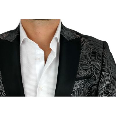 GIOVANNI PERA Marynarka męska czarna DS03 srebrna, ekskluzywna, imprezowa, sceniczna, połysk, blask | Sklep GriShop.eu | Marynar