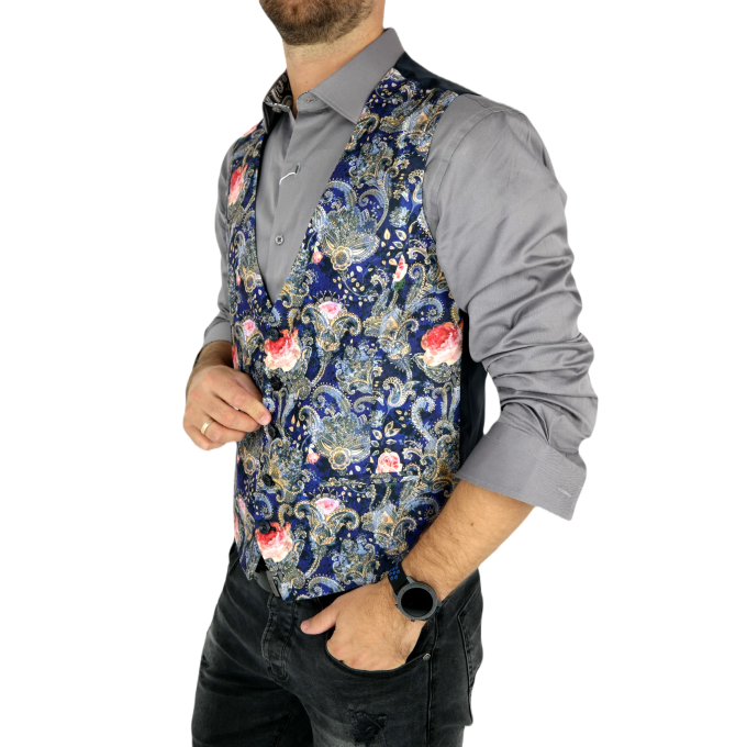 GIOVANNI PERA bezrękawnik, kamizelka męska ekskluzywna casual granat róże K606 | Sklep GriShop.eu | Kamizelki