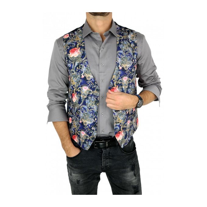 GIOVANNI PERA bezrękawnik, kamizelka męska ekskluzywna casual granat róże K606 | Sklep GriShop.eu | Kamizelki