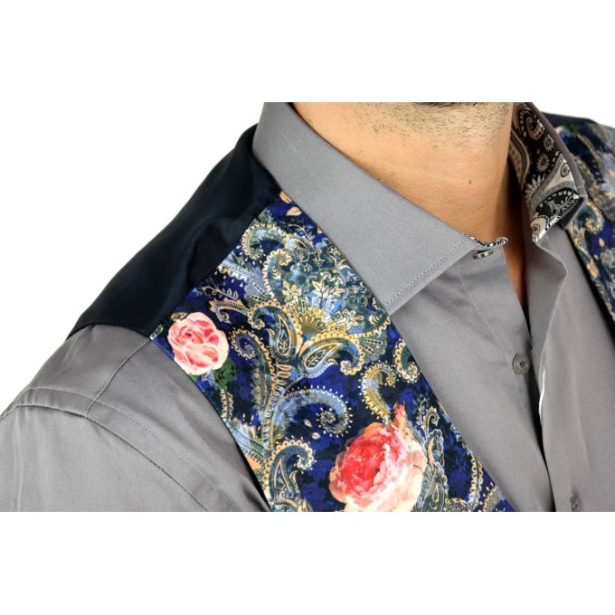 GIOVANNI PERA bezrękawnik, kamizelka męska ekskluzywna casual granat róże K606 | Sklep GriShop.eu | Kamizelki