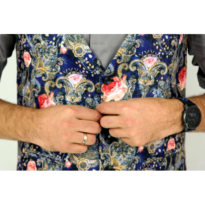 GIOVANNI PERA bezrękawnik, kamizelka męska ekskluzywna casual granat róże K606 | Sklep GriShop.eu | Kamizelki