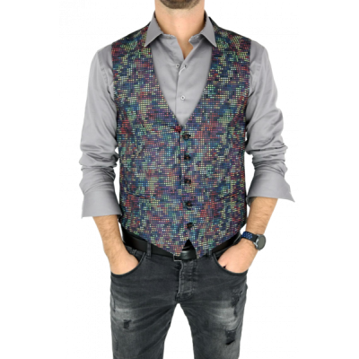 GIOVANNI PERA bezrękawnik, kamizelka męska ekskluzywna casual K601 kolorowa piksele | Sklep GriShop.eu | Kamizelki
