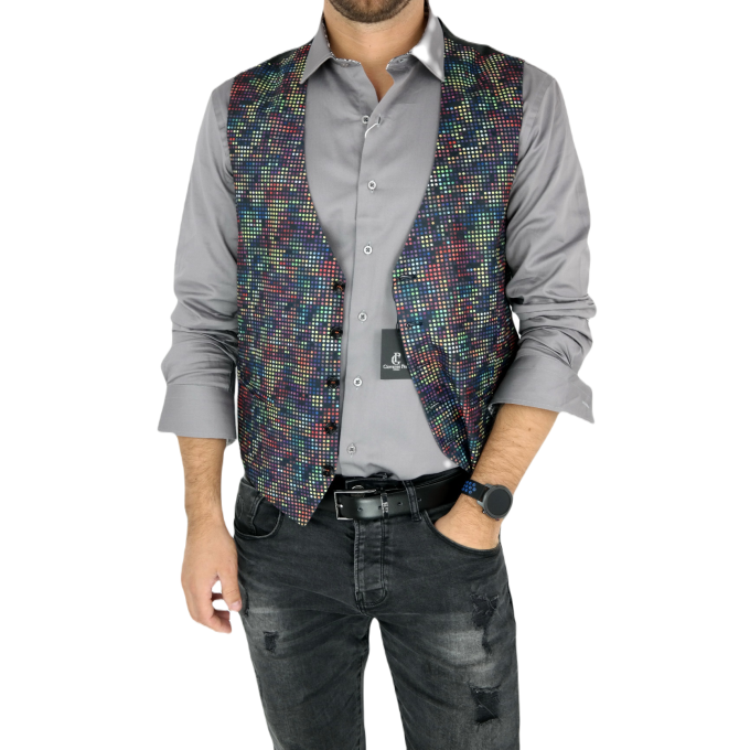 GIOVANNI PERA bezrękawnik, kamizelka męska ekskluzywna casual K601 kolorowa piksele | Sklep GriShop.eu | Kamizelki