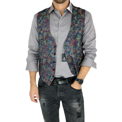 GIOVANNI PERA bezrękawnik, kamizelka męska ekskluzywna casual K601 kolorowa piksele | Sklep GriShop.eu | Kamizelki