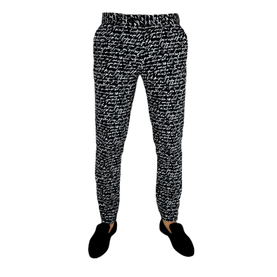 GIOVANNI PERA Spodnie męskie czarno-białe chinosy, pismo napisy | Sklep GriShop.eu | Spodnie