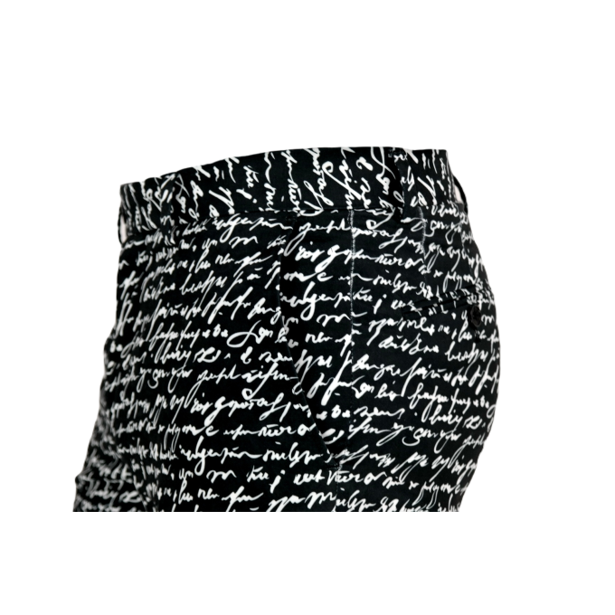 GIOVANNI PERA Spodnie męskie czarno-białe chinosy, pismo napisy | Sklep GriShop.eu | Spodnie