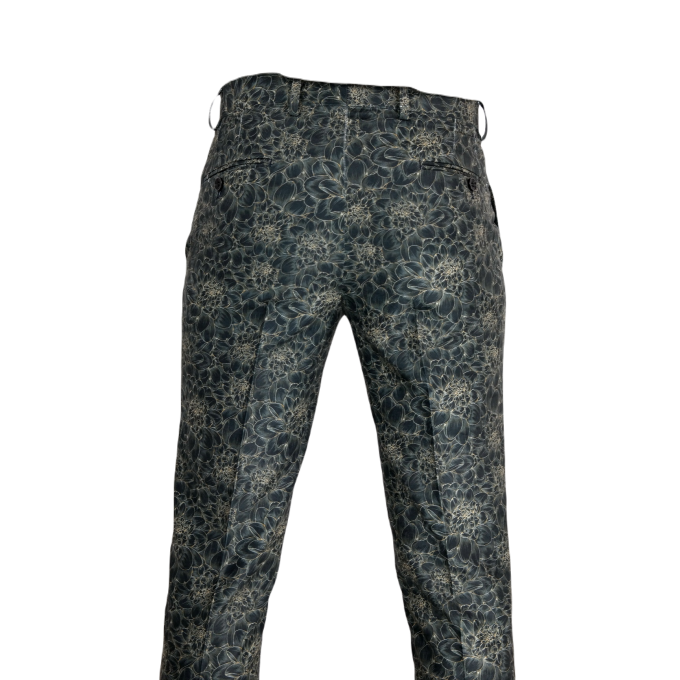 GIOVANNI PERA Spodnie męskie ekskluzywne czarne chinosy, kwiaty | Sklep GriShop.eu | Spodnie