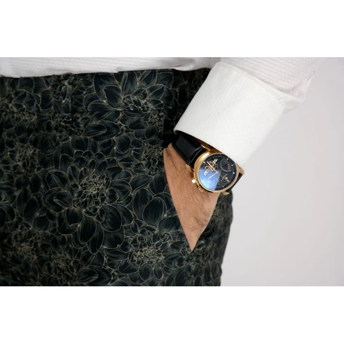 GIOVANNI PERA Spodnie męskie ekskluzywne czarne chinosy, kwiaty | Sklep GriShop.eu | Spodnie