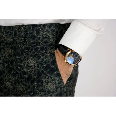 GIOVANNI PERA Spodnie męskie ekskluzywne czarne chinosy, kwiaty | Sklep GriShop.eu | Spodnie