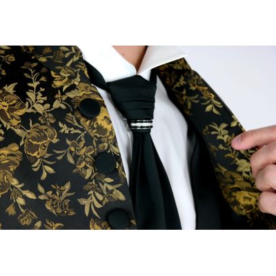 Garnitur męski z kamizelką i krawatem złoty GG11 kwiaty róże , elegancki Pan Młody i nie tylko, ślubny | Sklep GriShop.eu | Garn