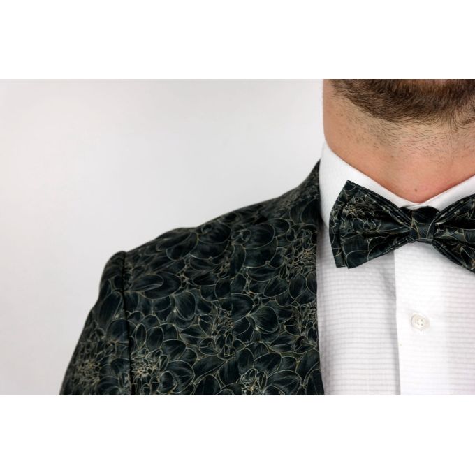 GIOVANNI PERA elegancka mucha muszka czarna grafit kwiaty | Sklep GriShop.eu | Galanteria i dodatki