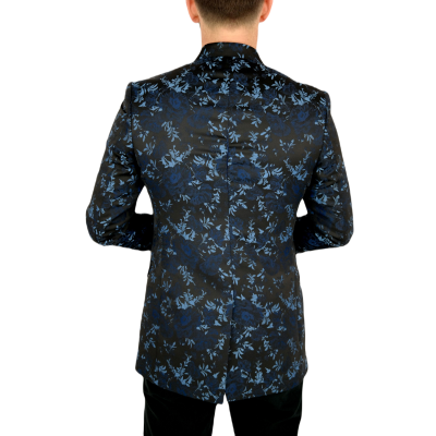 GIOVANNI PERA Marynarka męska kwiaty czarna, niebieskie róże ekskluzywna smokingowa, na stójce, otwarta GG12M | Sklep GriShop.eu