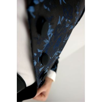 GIOVANNI PERA Marynarka męska kwiaty czarna, niebieskie róże ekskluzywna smokingowa, na stójce, otwarta GG12M | Sklep GriShop.eu