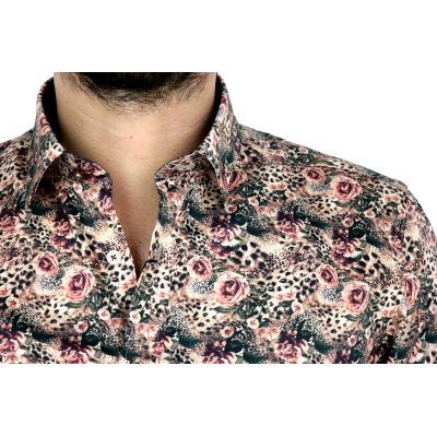 DANIEL BESSI Koszula męska fb605 ekskluzywna panterka kwiaty kolorowa | Sklep GriShop.eu | Koszule