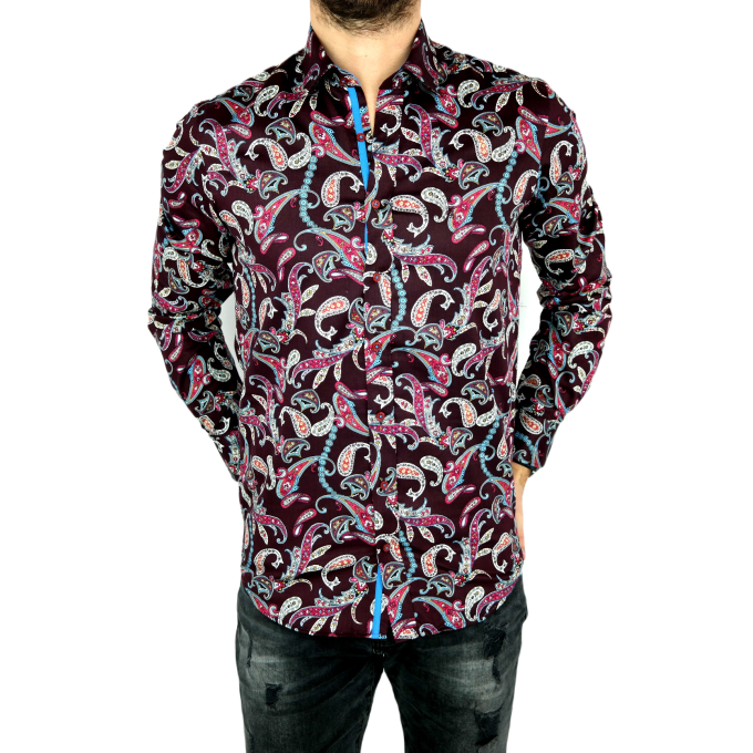 DANIEL BESSI Koszula męska fb544 ekskluzywna paisley bordowa | Sklep GriShop.eu | Koszule