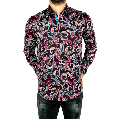 DANIEL BESSI Koszula męska fb544 ekskluzywna paisley bordowa | Sklep GriShop.eu | Koszule