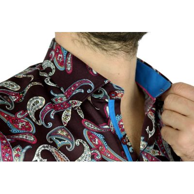 DANIEL BESSI Koszula męska fb544 ekskluzywna paisley bordowa | Sklep GriShop.eu | Koszule