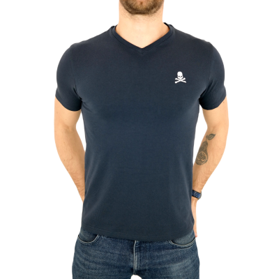 PHILIPP PLEIN T-shirt męski w serek, granatowy | Sklep GriShop.eu | Koszulki