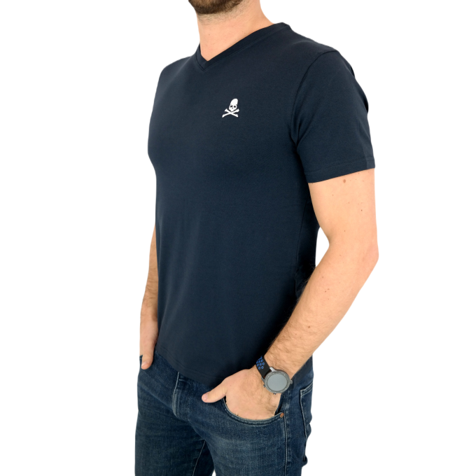 PHILIPP PLEIN T-shirt męski w serek, granatowy | Sklep GriShop.eu | Koszulki