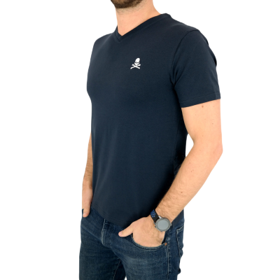 PHILIPP PLEIN T-shirt męski w serek, granatowy | Sklep GriShop.eu | Koszulki