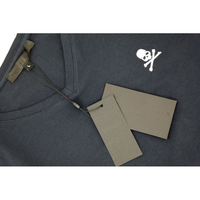 PHILIPP PLEIN T-shirt męski w serek, granatowy | Sklep GriShop.eu | Koszulki