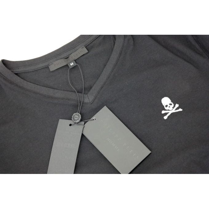 PHILIPP PLEIN T-shirt męski w serek, czarny | Sklep GriShop.eu | Koszulki