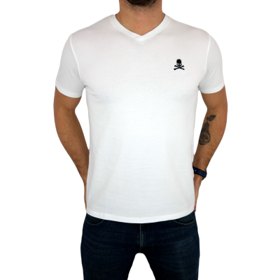 PHILIPP PLEIN T-shirt męski w serek, biały | Sklep GriShop.eu | Koszulki