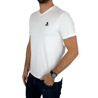 PHILIPP PLEIN T-shirt męski w serek, biały | Sklep GriShop.eu | Koszulki