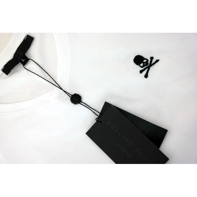 PHILIPP PLEIN T-shirt męski w serek, biały | Sklep GriShop.eu | Koszulki