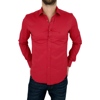 DANIEL BESSI Koszula męska fb021 czerwona, lycra | Sklep GriShop.eu | Koszule