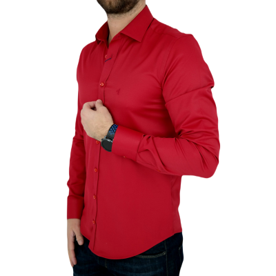 DANIEL BESSI Koszula męska fb021 czerwona, lycra | Sklep GriShop.eu | Koszule