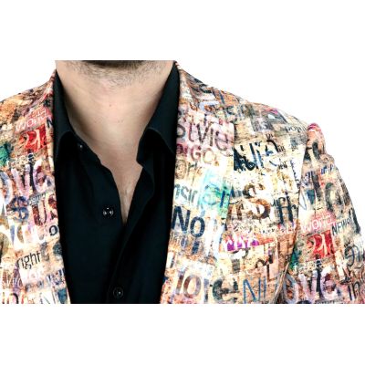 GIOVANNI PERA Marynarka męska D809 casual, beżowa, napisy, kolorowa | Sklep GriShop.eu | Marynarki