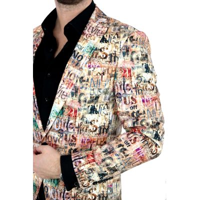 GIOVANNI PERA Marynarka męska D809 casual, beżowa, napisy, kolorowa | Sklep GriShop.eu | Marynarki