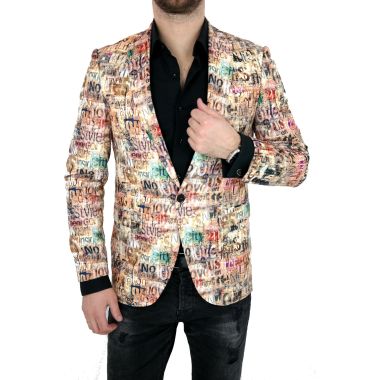 GIOVANNI PERA Marynarka męska D809 casual, beżowa, napisy, kolorowa | Sklep GriShop.eu | Marynarki 2