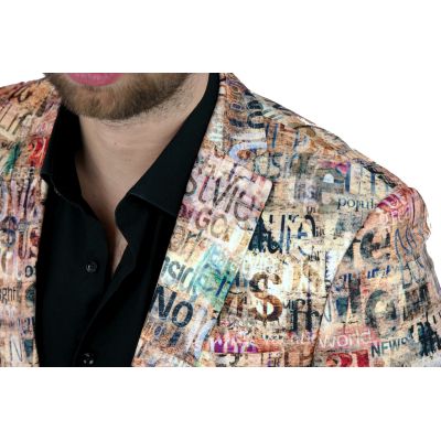 GIOVANNI PERA Marynarka męska D809 casual, beżowa, napisy, kolorowa | Sklep GriShop.eu | Marynarki