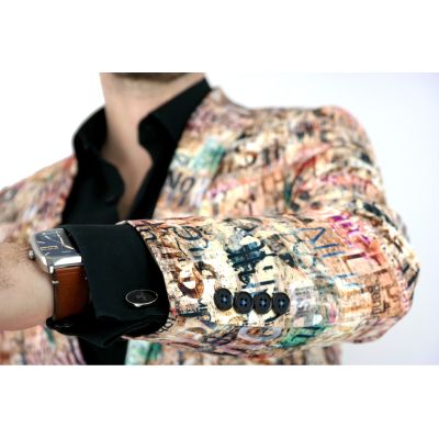 GIOVANNI PERA Marynarka męska D809 casual, beżowa, napisy, kolorowa | Sklep GriShop.eu | Marynarki