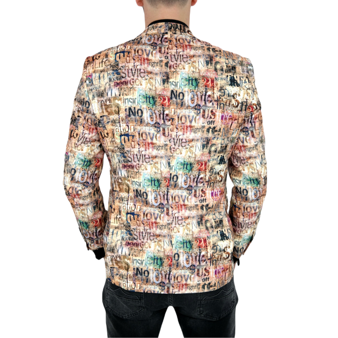 GIOVANNI PERA Marynarka męska D809 casual, beżowa, napisy, kolorowa | Sklep GriShop.eu | Marynarki