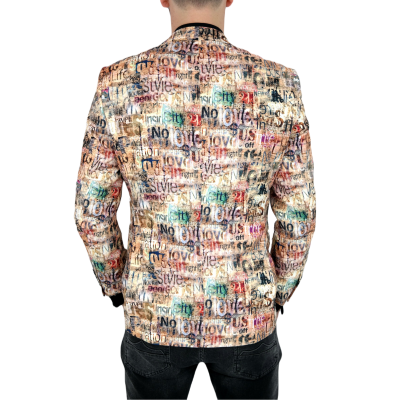 GIOVANNI PERA Marynarka męska D809 casual, beżowa, napisy, kolorowa | Sklep GriShop.eu | Marynarki