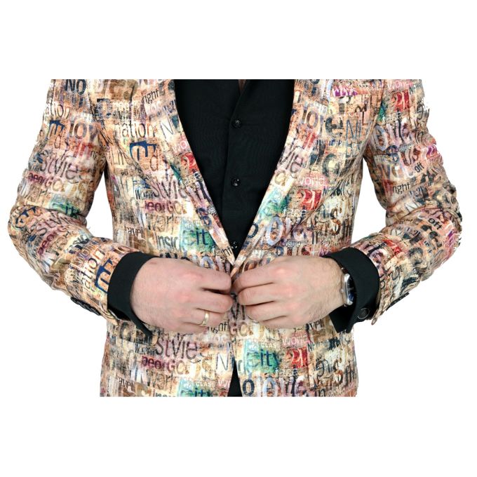 GIOVANNI PERA Marynarka męska D809 casual, beżowa, napisy, kolorowa | Sklep GriShop.eu | Marynarki