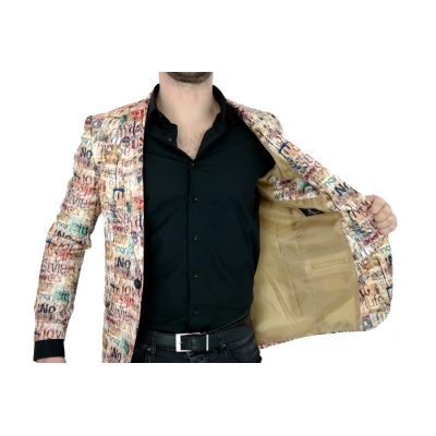 GIOVANNI PERA Marynarka męska D809 casual, beżowa, napisy, kolorowa | Sklep GriShop.eu | Marynarki