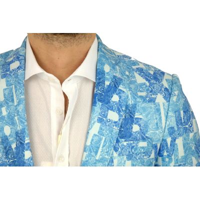 GIOVANNI PERA Marynarka męska D808 casual, napisy, paisley, niebieska | Sklep GriShop.eu | Strona główna