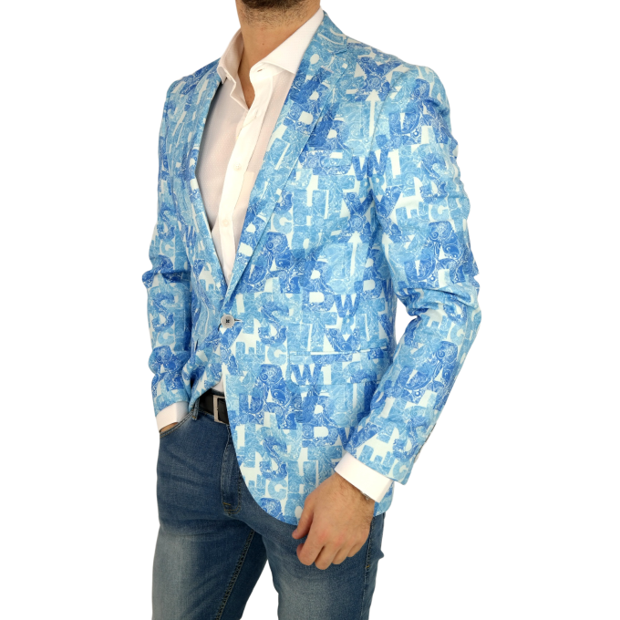 GIOVANNI PERA Marynarka męska D808 casual, napisy, paisley, niebieska | Sklep GriShop.eu | Strona główna