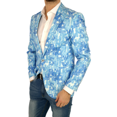 GIOVANNI PERA Marynarka męska D808 casual, napisy, paisley, niebieska | Sklep GriShop.eu | Strona główna