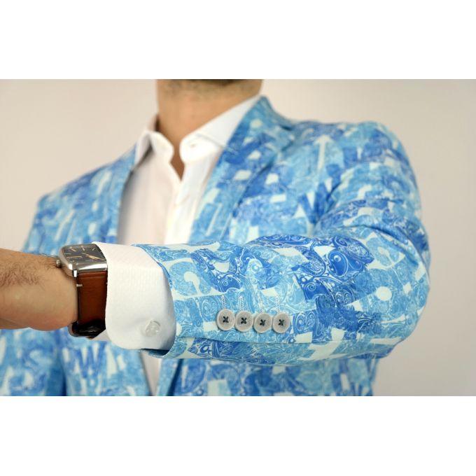 GIOVANNI PERA Marynarka męska D808 casual, napisy, paisley, niebieska | Sklep GriShop.eu | Strona główna