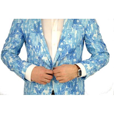 GIOVANNI PERA Marynarka męska D808 casual, napisy, paisley, niebieska | Sklep GriShop.eu | Strona główna