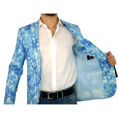 GIOVANNI PERA Marynarka męska D808 casual, napisy, paisley, niebieska | Sklep GriShop.eu | Strona główna