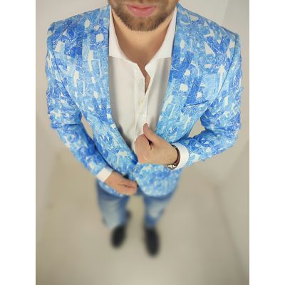 GIOVANNI PERA Marynarka męska D808 casual, napisy, paisley, niebieska | Sklep GriShop.eu | Strona główna