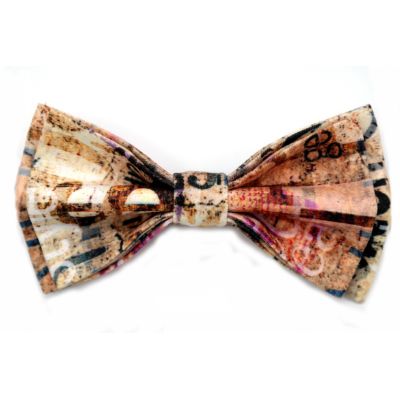 GIOVANNI PERA elegancka mucha muszka beżowa, napisy D809 | Sklep GriShop.eu | Muszki